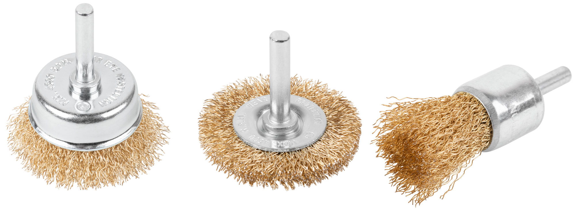 Набор щеток для дрели, 3 шт. ("Чашки" 25, 50 мм, "Плоская" 50 мм, латунированная витая проволока, CUTOP Profi