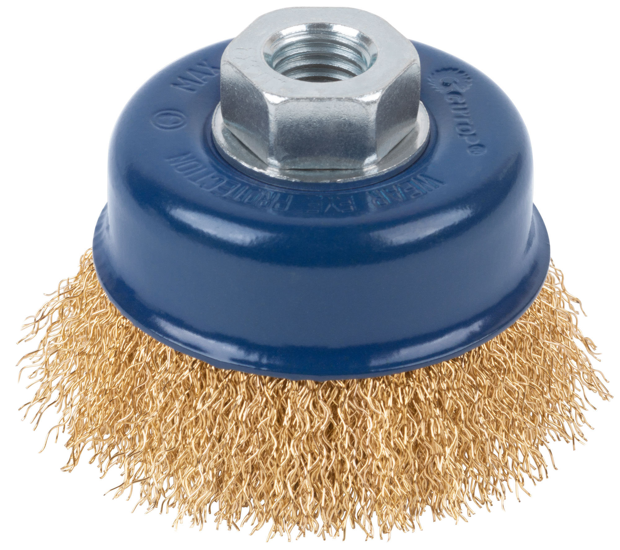 Щетка для УШМ, М14, тип "Чашка", латунированная витая проволока 0,3 мм,  75 мм, CUTOP Profi