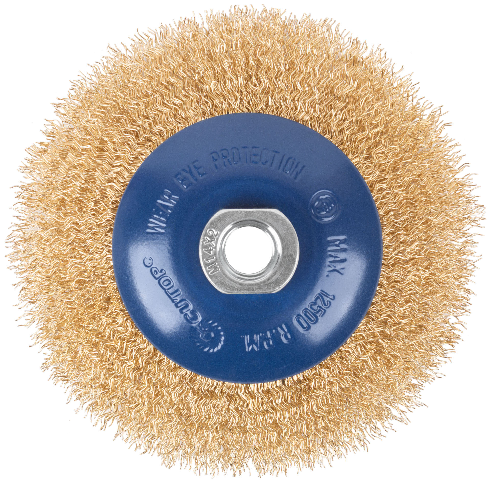 Щетка для УШМ, М14, тип "Тарелка", латунированная витая проволока 0,3 мм, 125 мм, CUTOP Profi