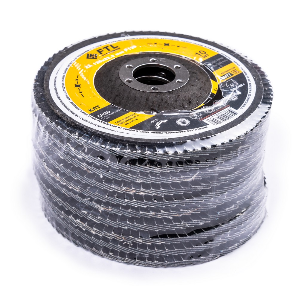 Круг лепестковый для шлифования по нержавеющей стали FTL Ergo 27 цирконий 125 х 22,2 мм P120