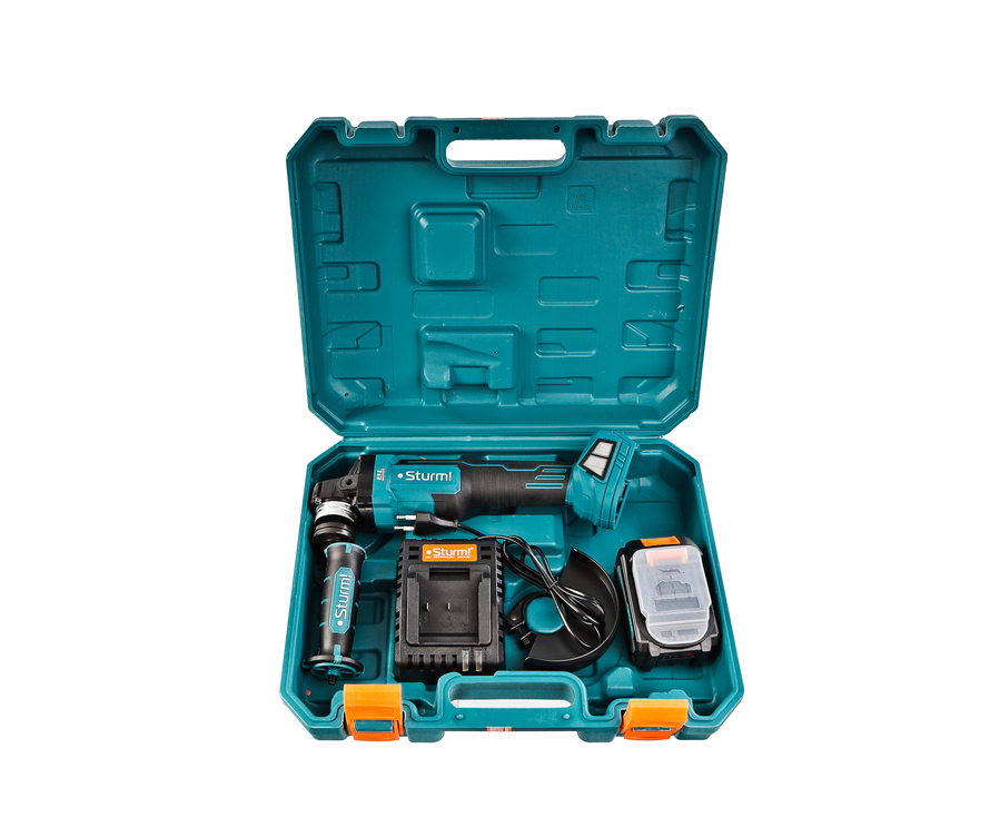 CAG18125BLE  УШМ аккумуляторная б/щ Sturm!, 18В, 1BatterySystem, 125мм, плавн пуск, 1х4Ач,кейс