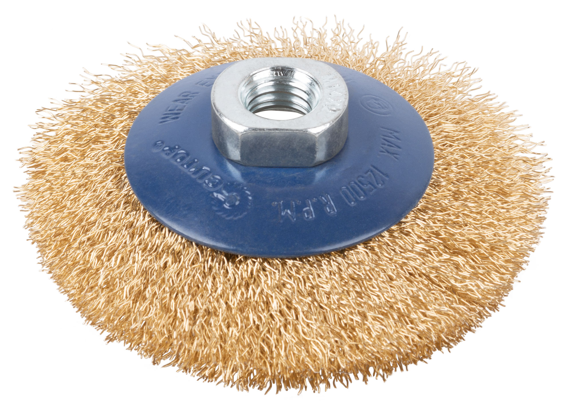 Щетка для УШМ, М14, тип "Тарелка", латунированная витая проволока 0,3 мм, 100 мм, CUTOP Profi