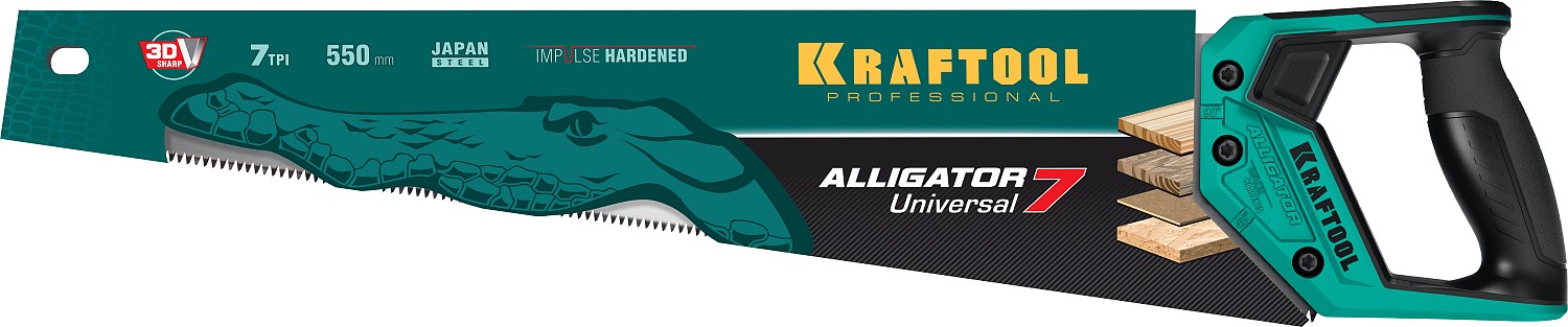 KRAFTOOL Alligator Universal 7, 550 мм, 7 TPI 3D зуб, Универсальная ножовка (15004-55)