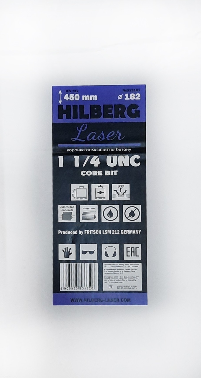 Коронка алмазная 182*450 Hilberg Laser 1 1/4 UNC HD722
