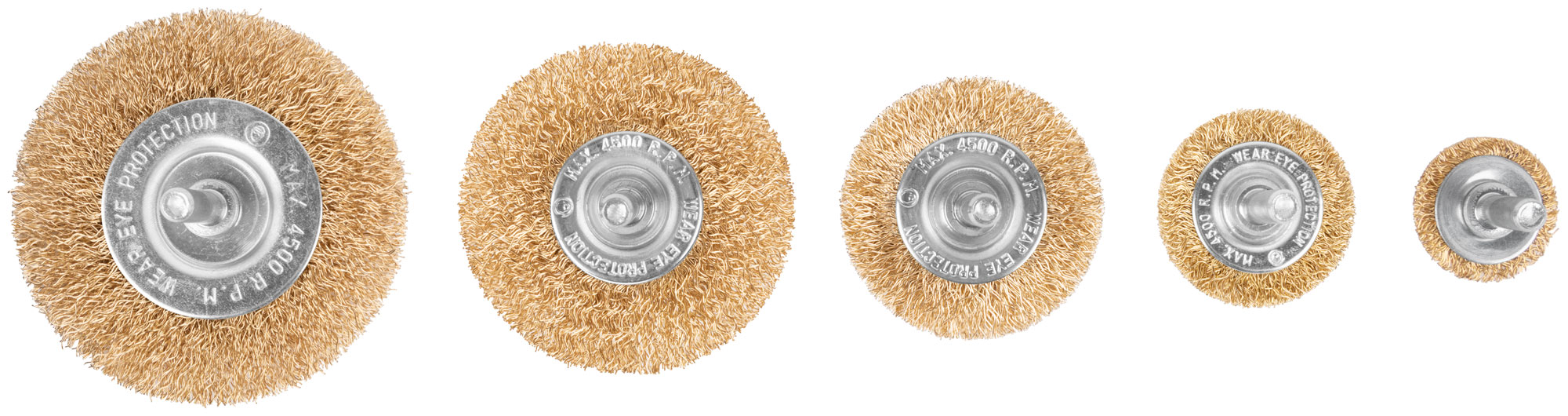 Набор щеток для дрели, 5 шт. ("Плоские" 25,38,50,65,75 мм, латунированная витая проволока, CUTOP Profi