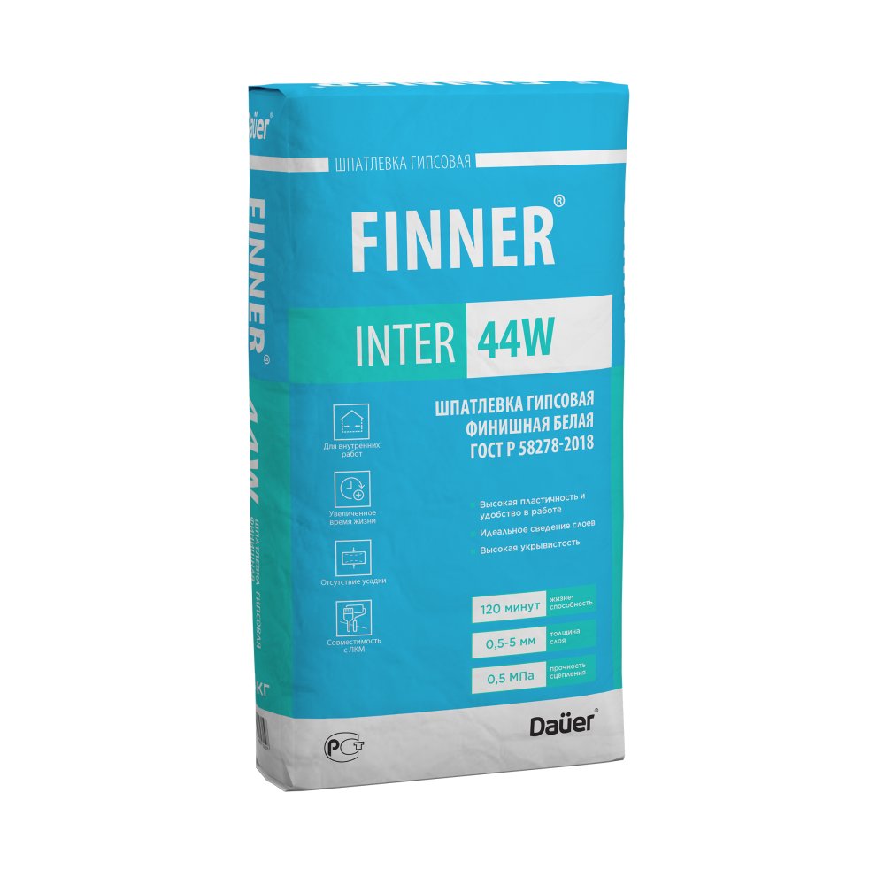 FINNER INTER 44 W Шпатлевка гипсовая финишная белая 20 кг