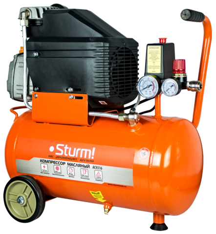 Компрессор воздушный масляный Sturm! AC9316, 1,6кВт, 250л/мин, ресивер 24л, прямой привод