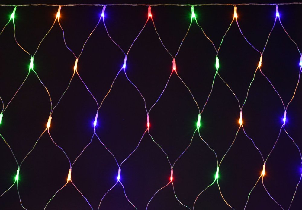 LIGHTING Гирлянда сеть 1,5х1,5м 160 светодиодов RGB IP20 прозрачный шнур 3м 230В контроллер 8 сцен IEK