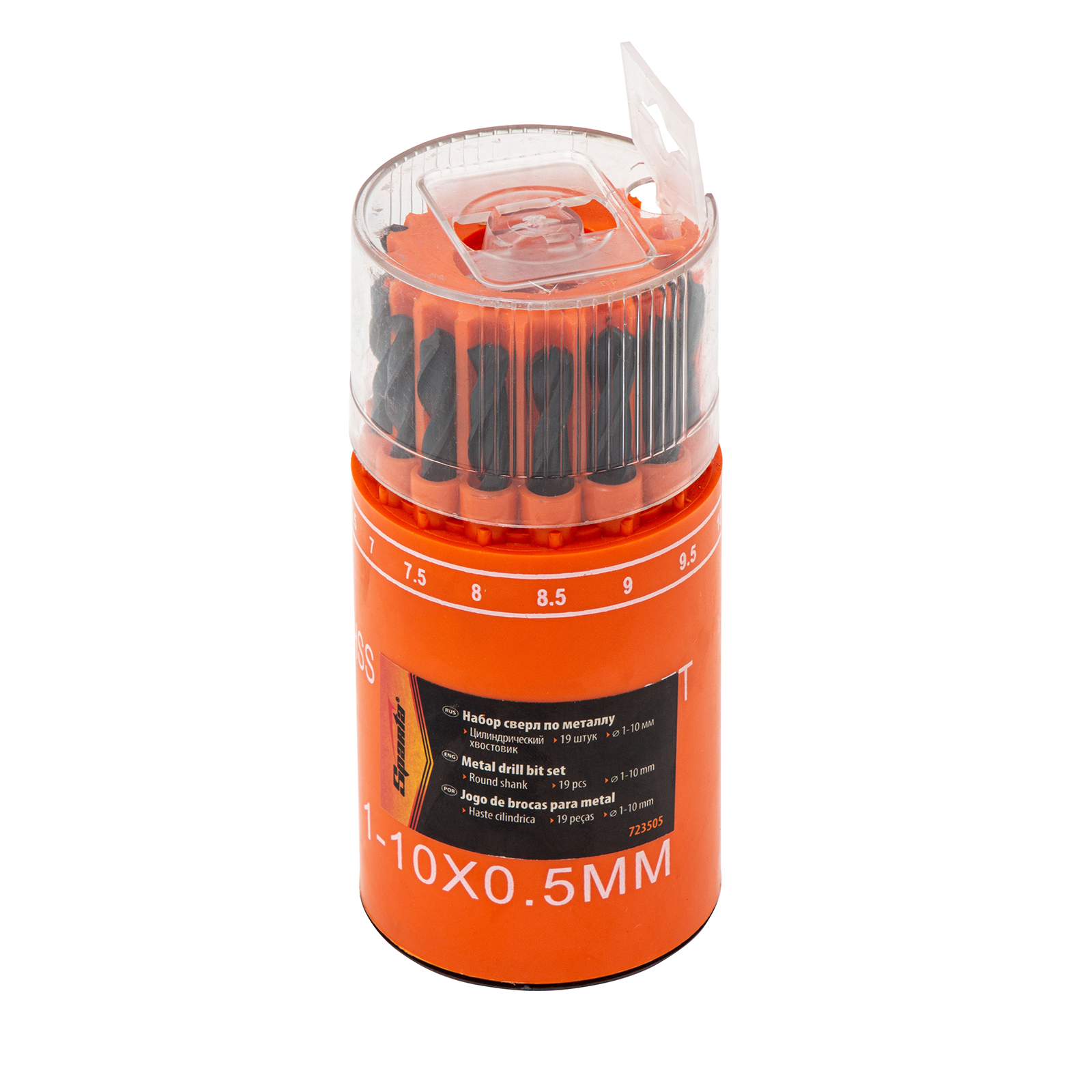 Набор сверл по металлу, 1-10 мм, (через 0.5 мм), HSS, 19 шт, в стакане, цилиндрический хвостовик Sparta