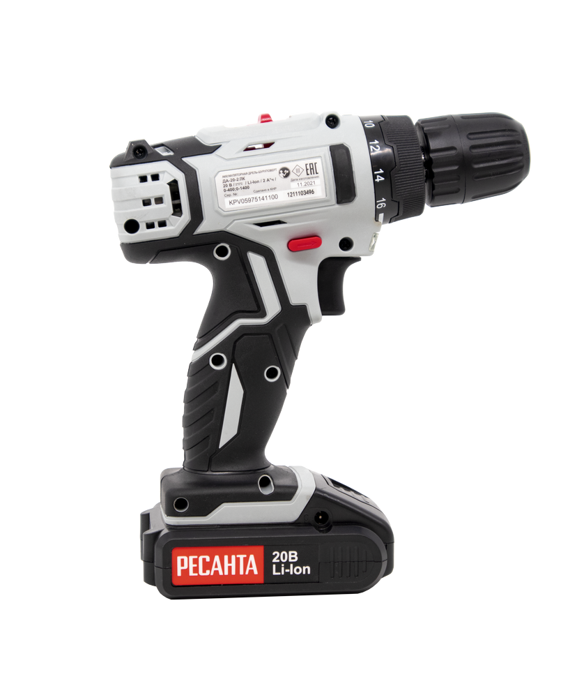 Дрель-шуруповерт аккумуляторная Ресанта ДА-20-2ЛК (2,0 А/ч)
