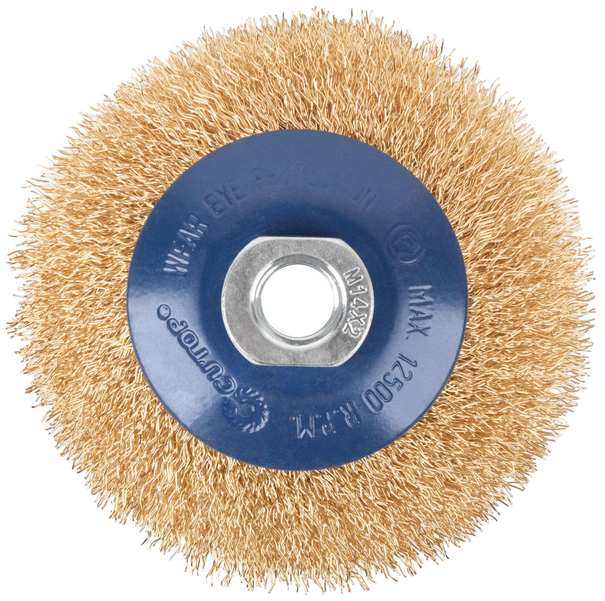 Щетка для УШМ, М14, тип "Тарелка", латунированная витая проволока 0,3 мм, 100 мм, CUTOP Profi