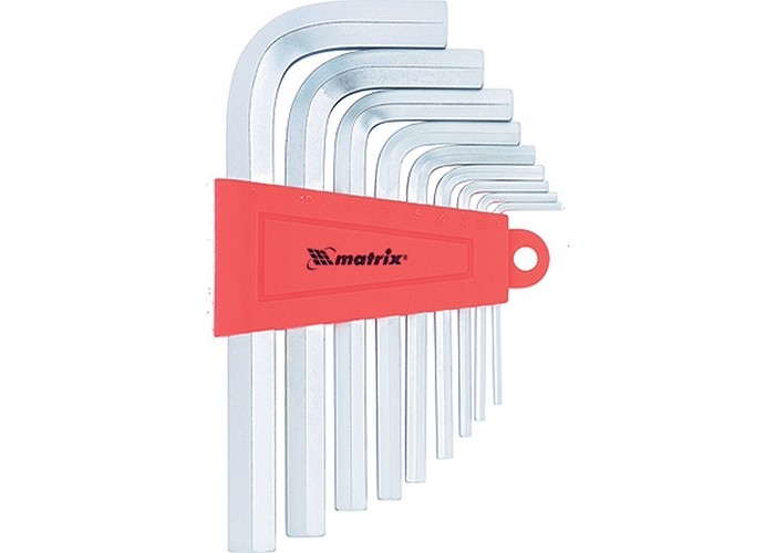 Набор ключей имбусовых HEX, 2-12 мм, CrV, 9 шт, короткие с сатинированным покрытием Matrix
