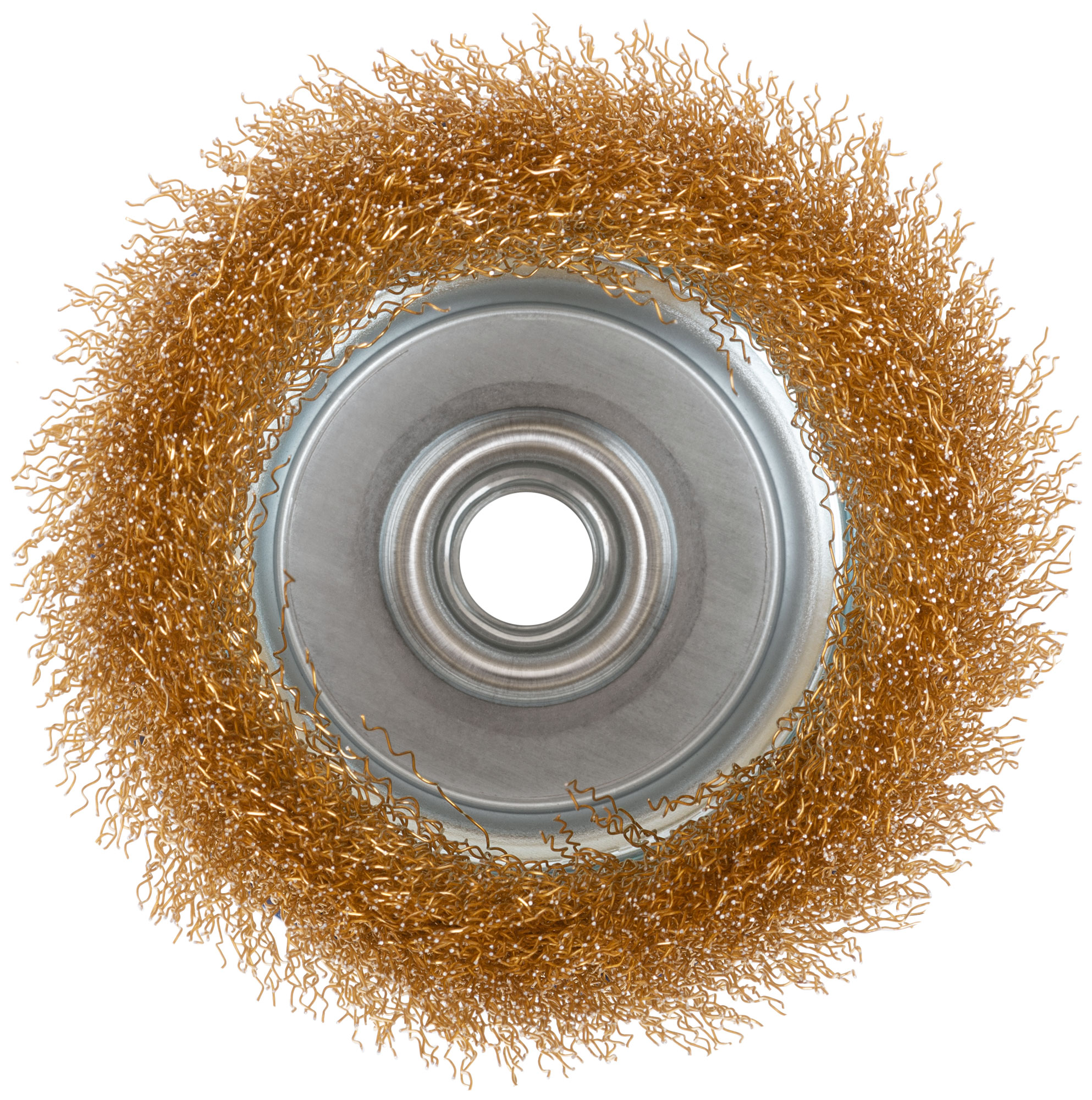 Щетка для УШМ, М14, тип "Чашка", латунированная витая проволока 0,3 мм, 100 мм, CUTOP Profi