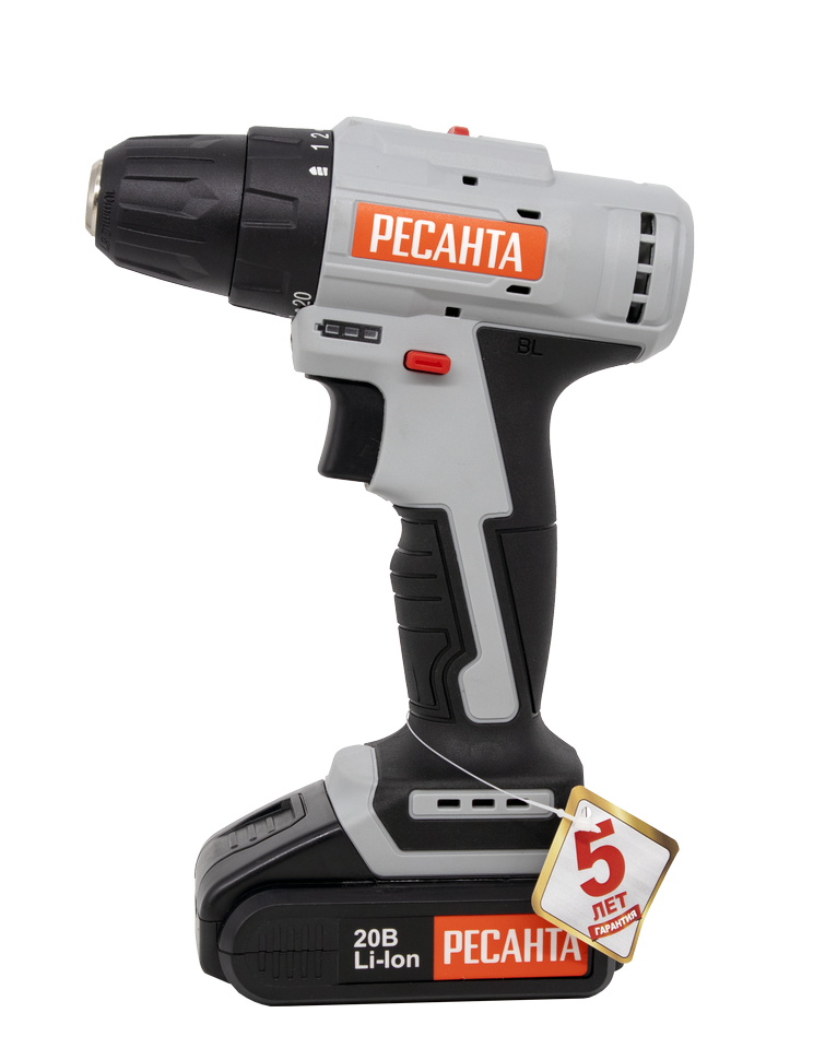 Дрель-шуруповерт аккумуляторная Ресанта ДА-20-2ЛК-Б (2,0 А/ч) (бесщеточный двигатель)