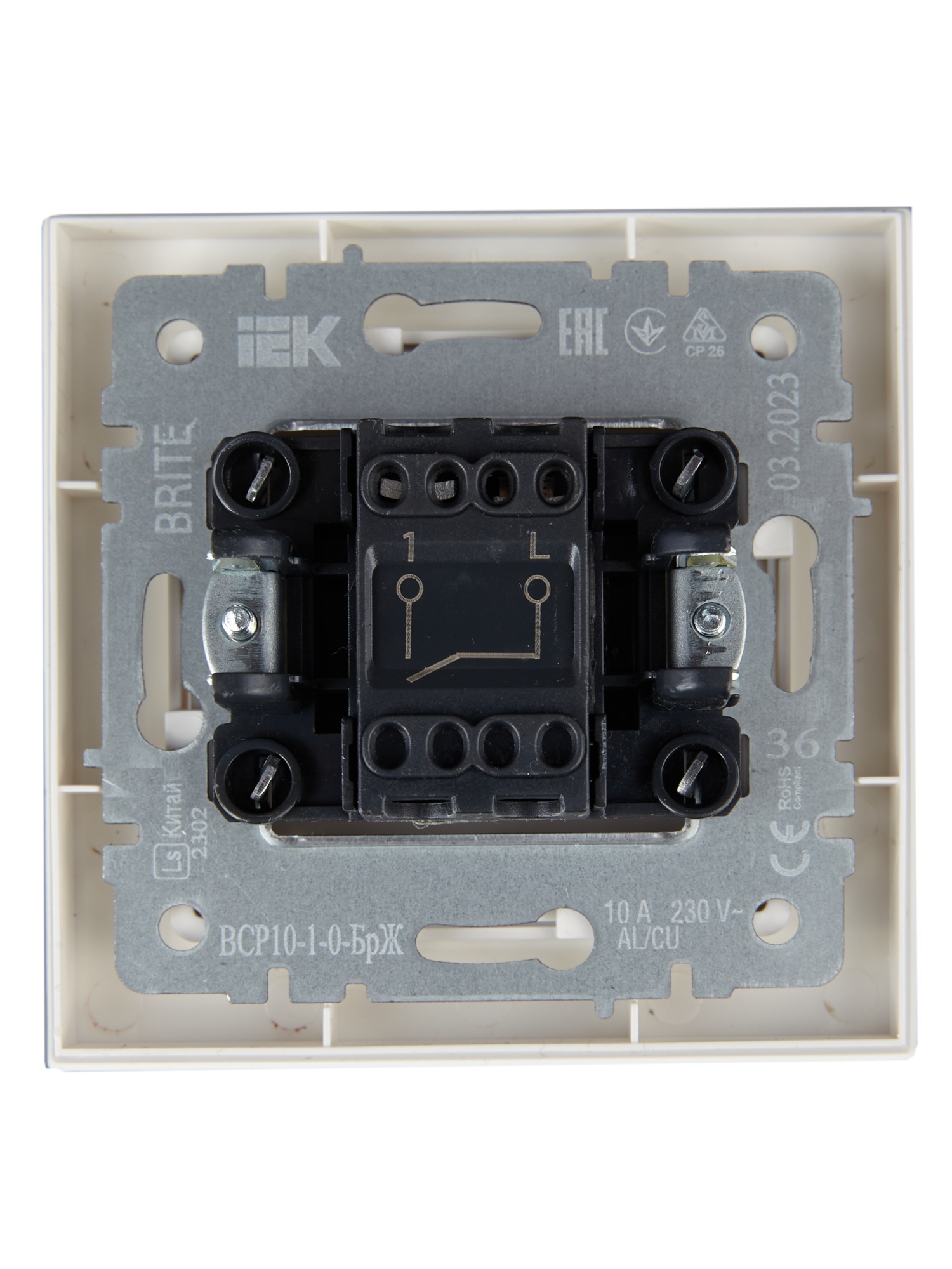 BRITE Выключатель 1-клавишный 10А в сборе ВСР10-1-0-БрЖ жемчуг IEK